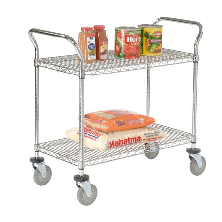 NEXEL Chrome Utility Cart w/2 Shelves & Poly Casters, 1200 lb. Capacity, 42L x 24W x 39H 2442P2C